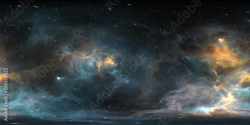 Fototapeta Naklejka Na Ścianę i Meble -  Space background with nebula and stars. Panorama, environment 360 HDRI map. Equirectangular projection, spherical panorama.