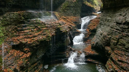 Rainbow Falls and the Triple Cascade are beautiful waterfalls found at Watkins Glen State Park in the Finger Lakes Region of Upstate New York. Seamlessly looping video footage.