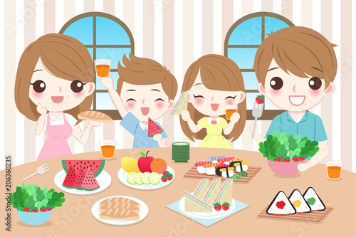 happy family eating food