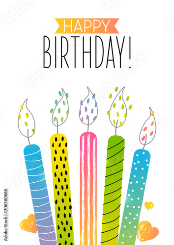 Birthday greeting card with color cake candles