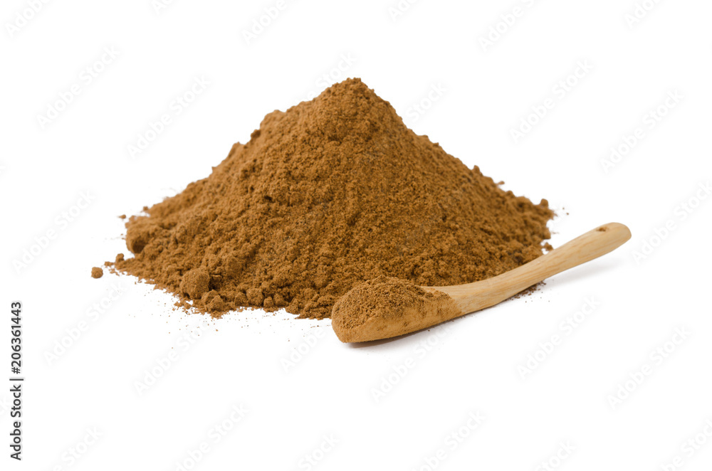 Guarana Haufen und Holzlöffel Guarana Haufen und Holzlöffel