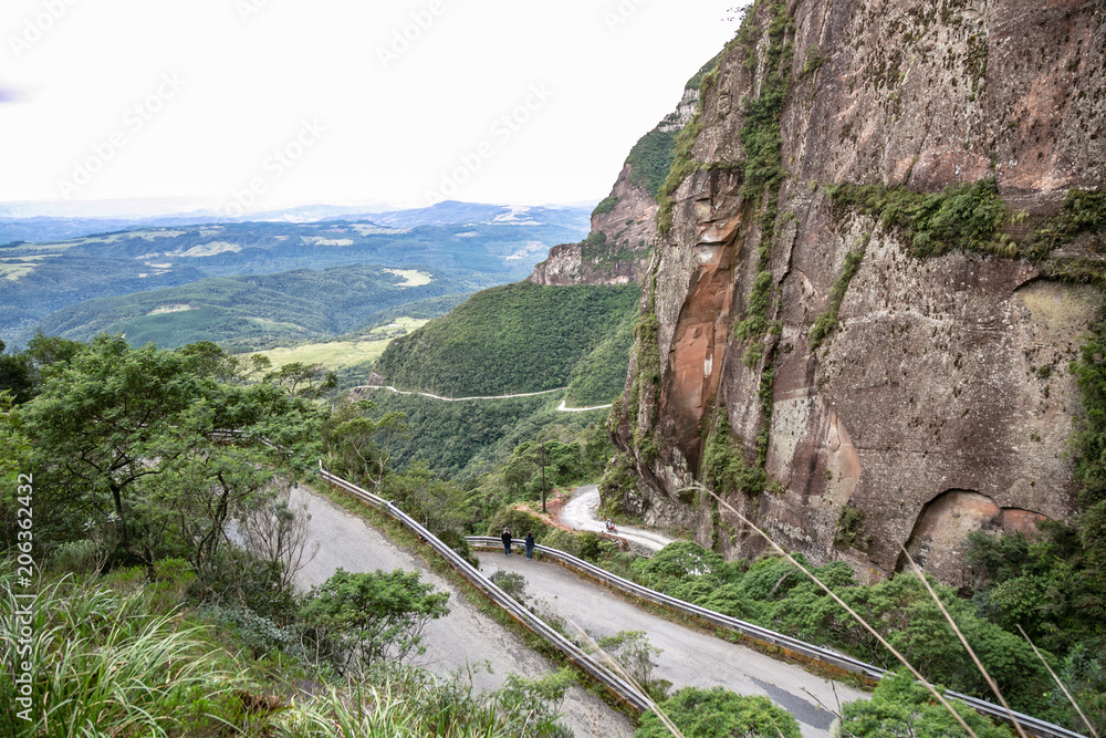 Serra do Corvo Branco, a curvy road carved through the rocks, Brazil.