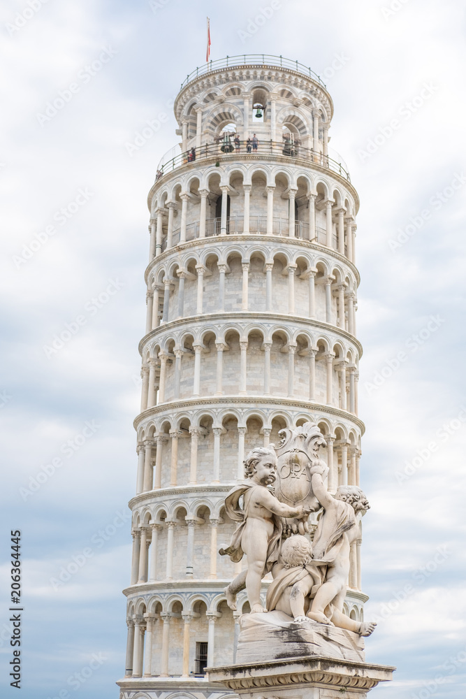 Fontana dei Putti and Leaning Tower of Pisa, one of the most famous landmark in Italy.