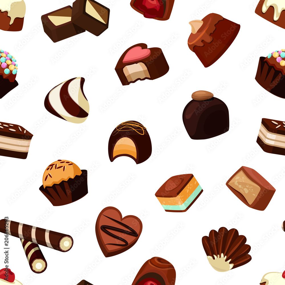 Vector cartoon chocolate candies pattern or background illustration Vector cartoon chocolate candies pattern or background illustration