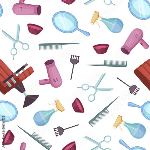 Vector hairdresser or barber cartoon elements pattern