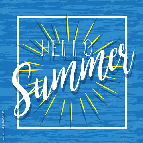 HELLO SUMMER LETTERING . SEA BACKGROUND. INSPIRATION TEMPLATE