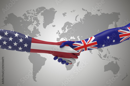 American Australian Handshake Bilateral talks 3D render