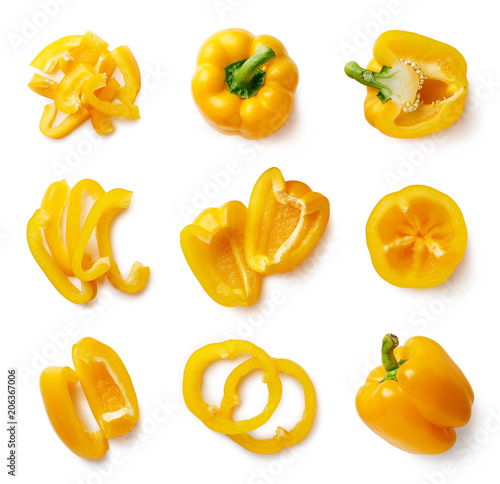 Foto Set of fresh whole and sliced sweet pepper