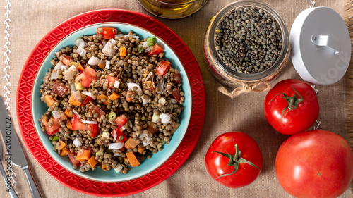 lentil salad with tomatoes and onions photo