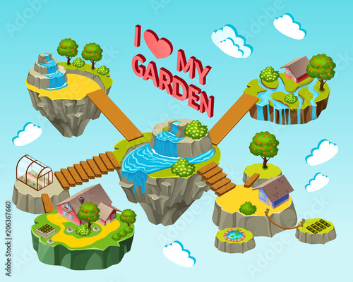 Postcard is your favorite garden. Vector illustration.