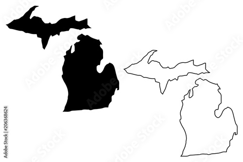 Michigan map vector illustration, scribble sketch Michigan m photo