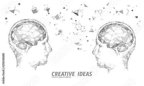 Human brain IQ smart business concept. E-learning nootropic drug supplement braingpower. Brainstorm creative idea project work low poly polygonal vector illustration