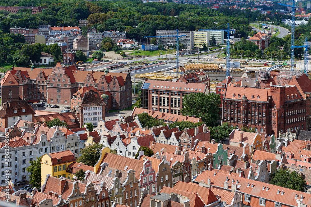 The panoramic view from the Gdansk cathedral of Saint Virgin, Poland