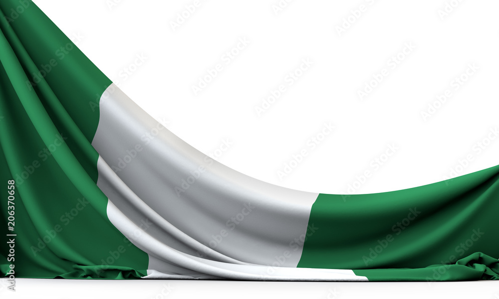 Αυτοκόλλητο Nigeria national flag hanging fabric banner. 3D Rendering