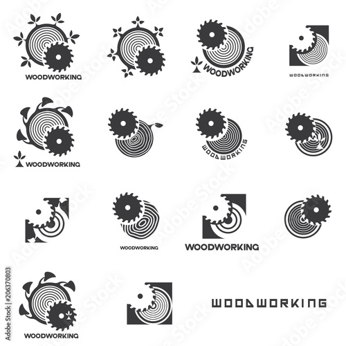 illustration consisting of several images of a circular saw in the form of a symbol