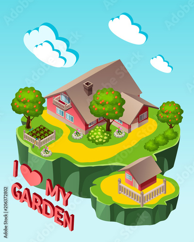 Postcard is your favorite garden. Vector illustration.