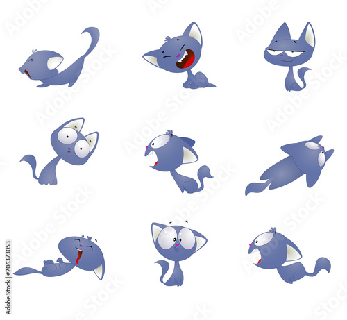 Cartoon set with fun cat