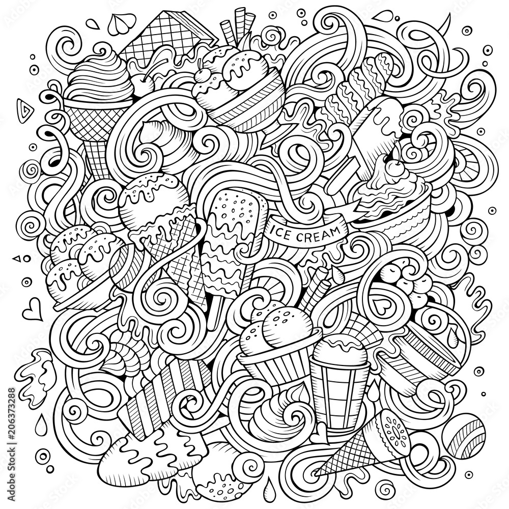 Cartoon hand-drawn doodles Ice Cream illustration