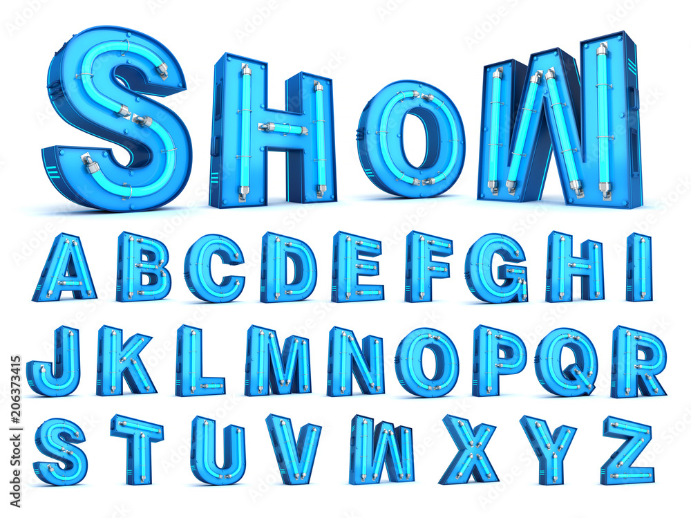 Neon light alphabet 3d rendering Neon light alphabet 3d rendering