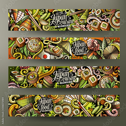 Cartoon doodles japanese food banners