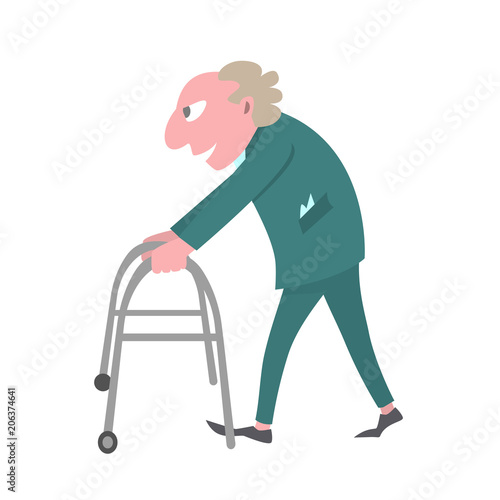 old man walking with walker