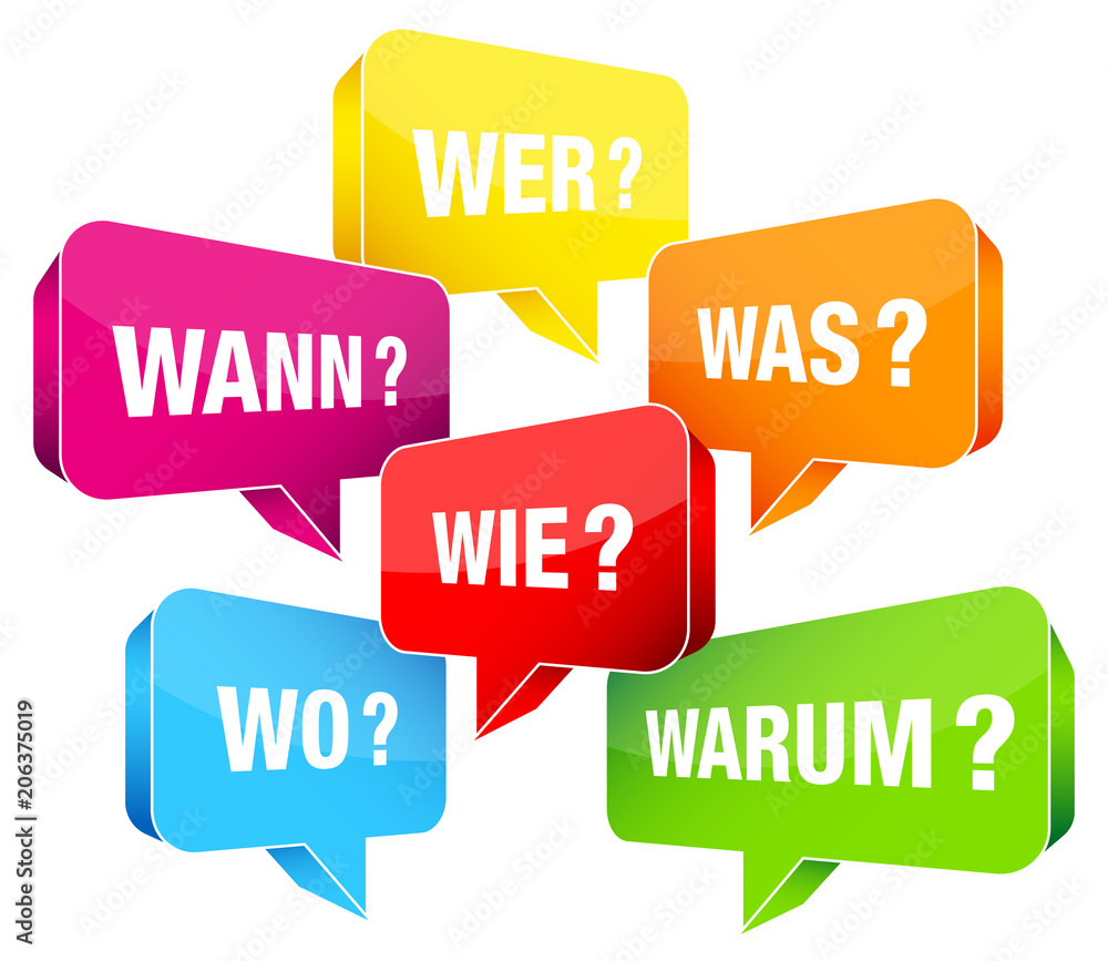 Sprechblasen Fragewörter bunt Sprechblasen Fragewörter bunt