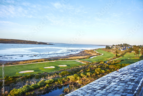 View of Botrivier Lagoon overlooking golf course arabella and mountains south-africa