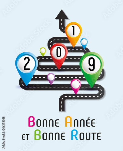 2019-Carte de vœux, route, sapin et balises-1