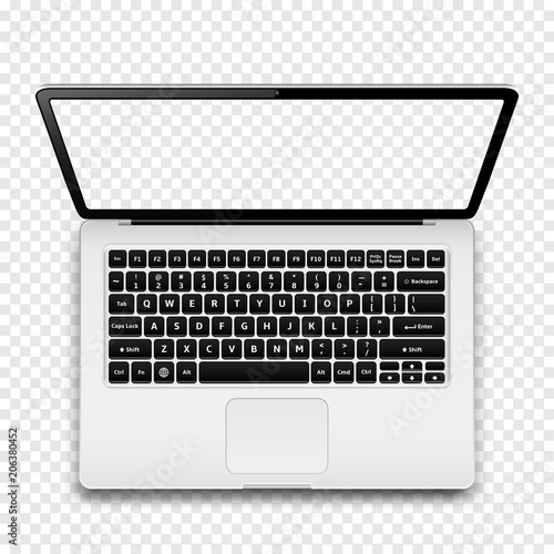 Laptop with transparent screen isolated on transparent background