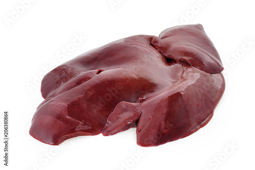raw pork liver on white background isolated
