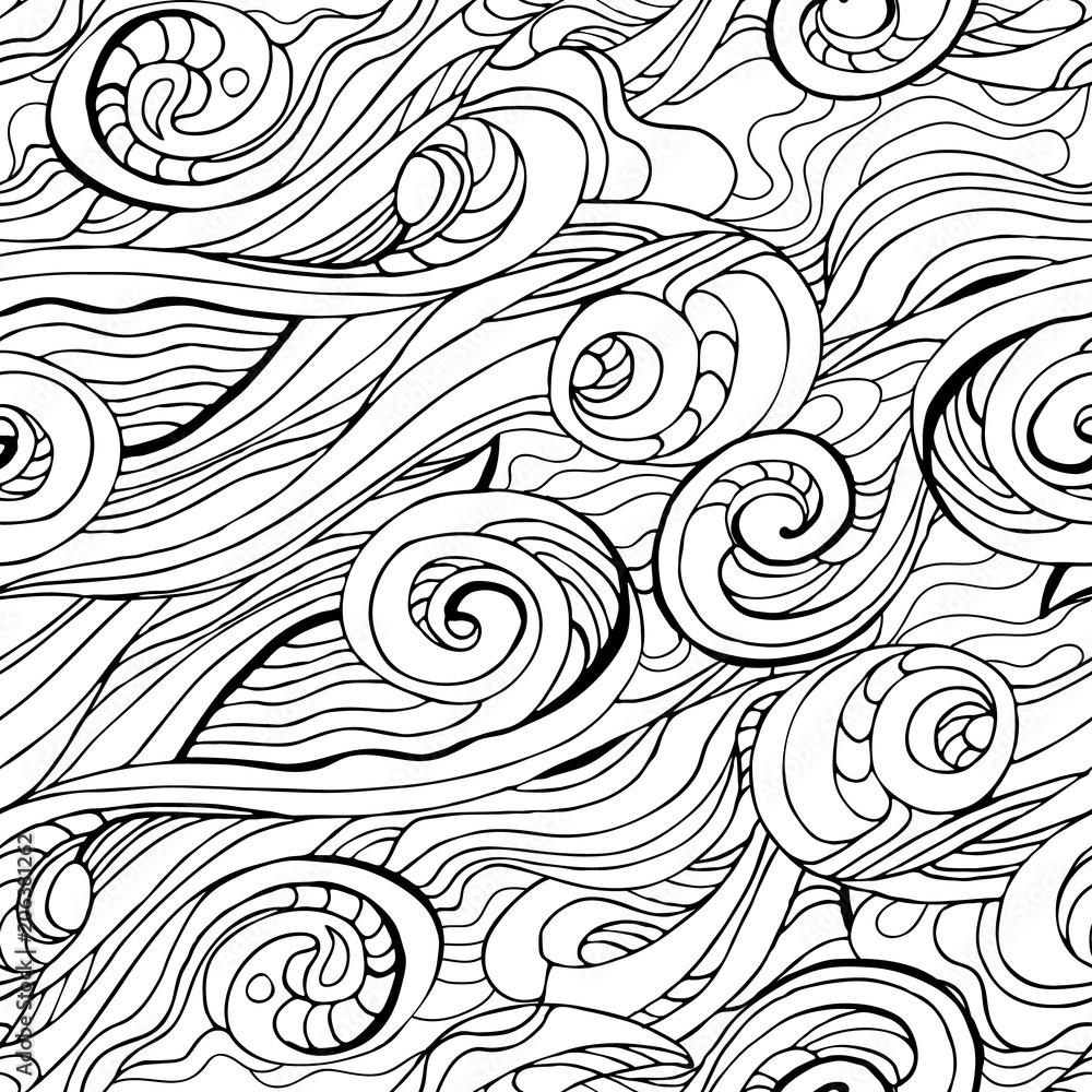 Fototapeta premium Abstract curly lines seamless patterns set. Waves and curls vector illustration.