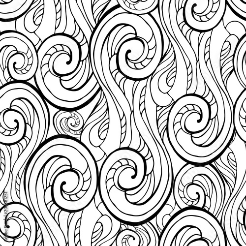 Abstract curly lines seamless patterns set. Waves and curls vector illustration.