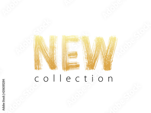 New collection gold text on white background.. Modern brush calligraphy. Vector illustration. Hand drawn lettering word.