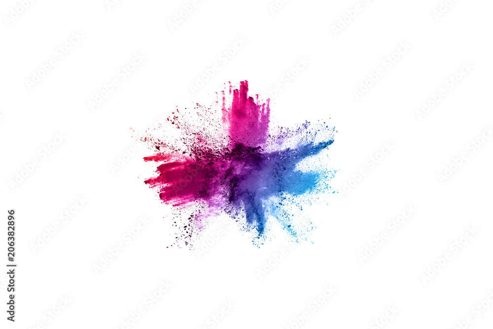 Fototapeta premium abstract powder splatted background. Colorful powder explosion on white background. Colored cloud. Colorful dust explode. Paint Holi.