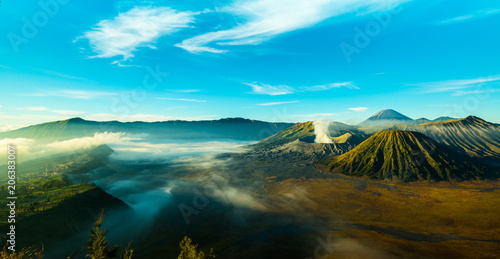 The active volcano of Mount Bromo during sunrise