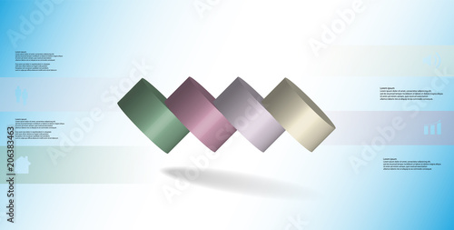 3D illustration infographic template with cylinder horizontally sliced to four spilled parts