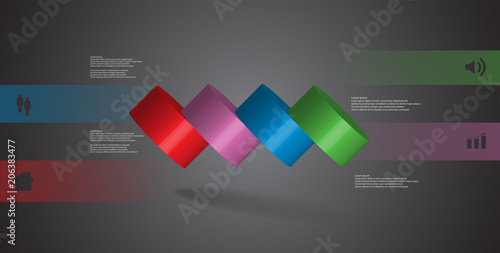 3D illustration infographic template with cylinder horizontally sliced to four spilled parts