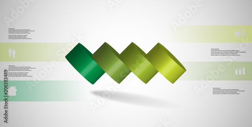 3D illustration infographic template with cylinder horizontally sliced to four spilled parts