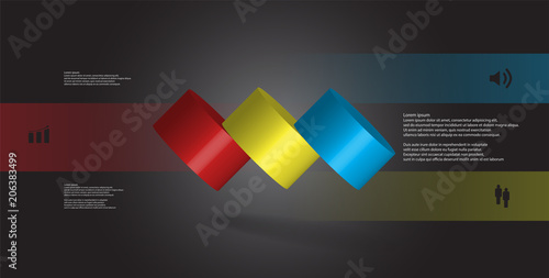 3D illustration infographic template with cylinder horizontally sliced to three spilled parts