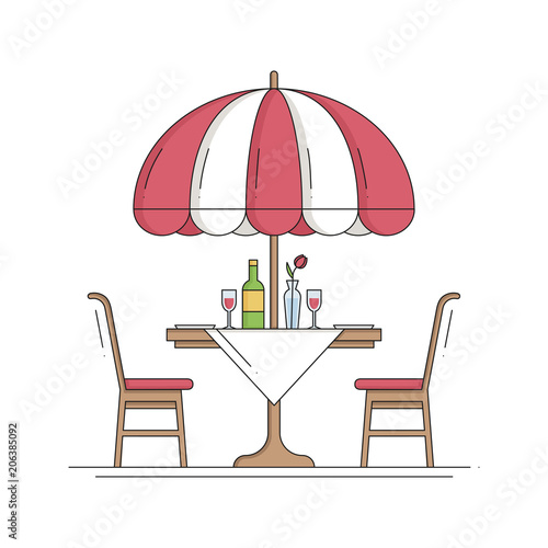 Restaurant Cafe Thin Line Icon. Table and Chair Outside. Bon Appetit. Outdoors. Street Cafe Restaurant Sign. Food Service. Patio Furniture Symbol.