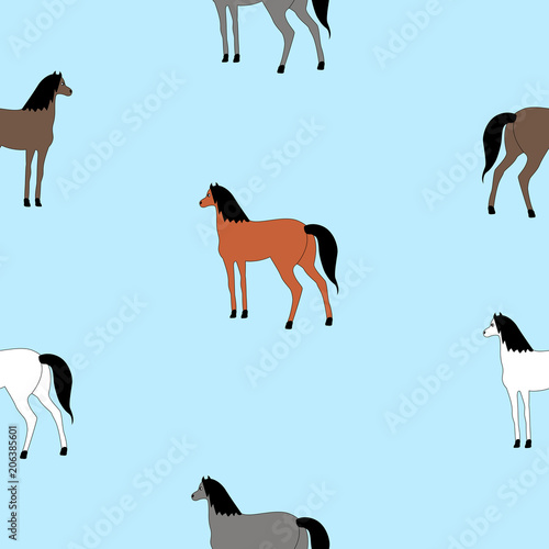 Seamless texture with horses of different colors.