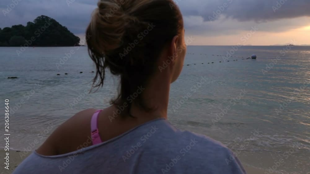 Woman enjoying, admire beautiful sunset on beach, super slow motion 240fps
Woman enjoying, admire beautiful sunset on beach, super slow motion 240fps