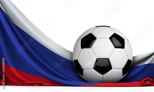 Soccer ball on the flag of Russia. Football background. 3D Rendering