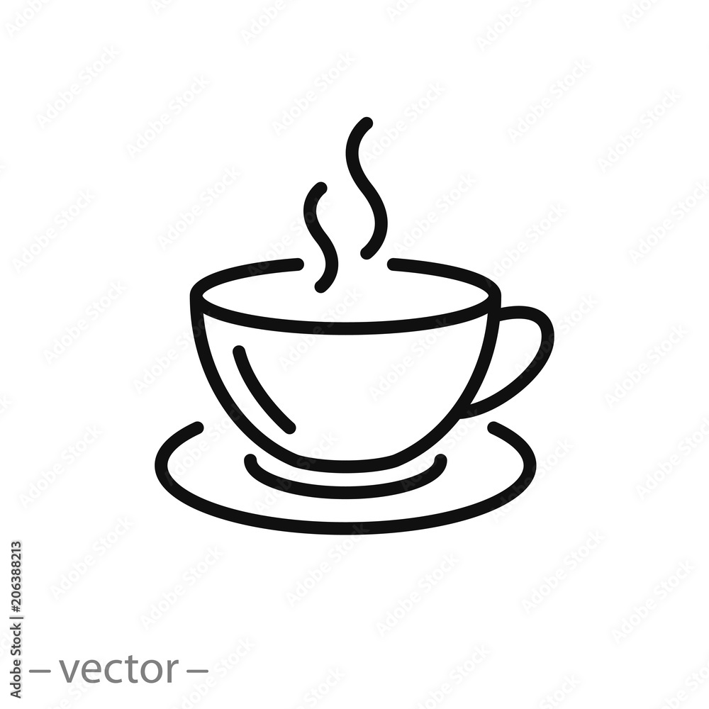 coffee cup icon vector, line sign - obrazy, fototapety, plakaty 