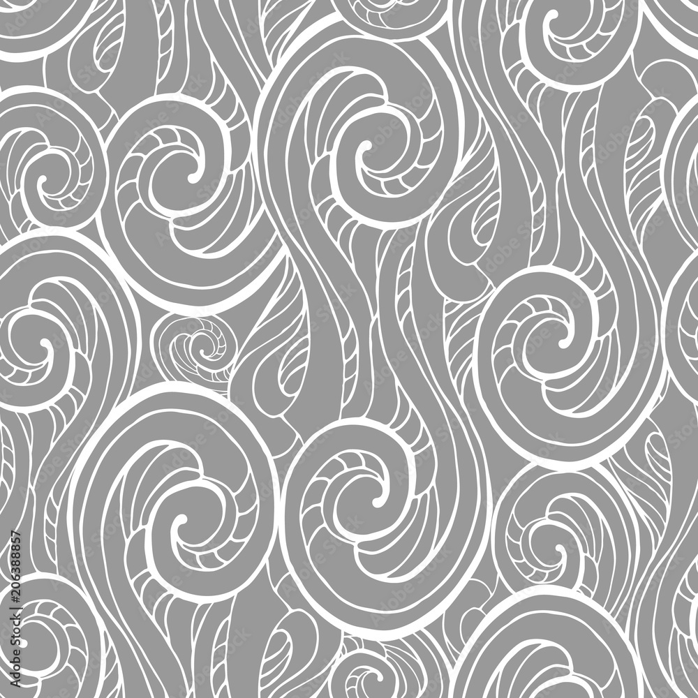 Abstract curly lines seamless patterns set. Waves and curls vector illustration.
