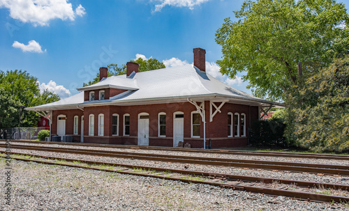An old historical railroad station in Apex, North Carolina.  (high saturation) photo