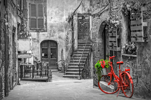 Fototapeta Beautiful alley in Tuscany, Old town, Italy