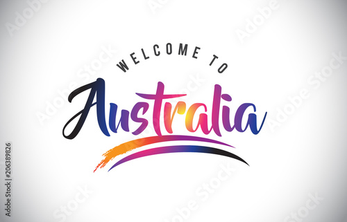 Australia Welcome To Message in Purple Vibrant Modern Colors.