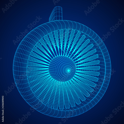 Turbo jet plane engine wireframe low poly mesh vector illustration