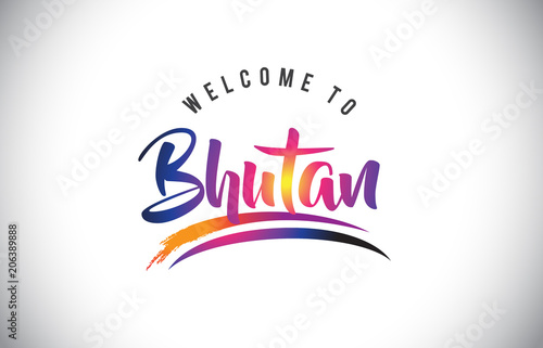 Bhutan Welcome To Message in Purple Vibrant Modern Colors.